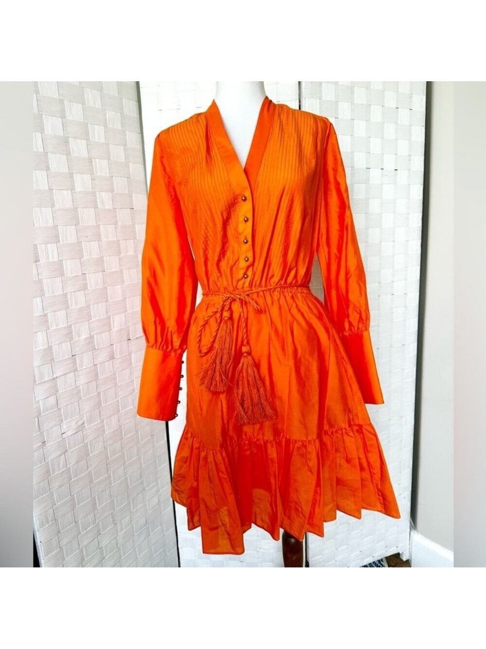 Robert Rodriguez Orange Silk Ling Sleeve Dress With Belt Size 2 NWT - Picture 3 of 13